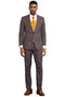 Men's Stacy Adams vested suit with bold grey windowpane plaid (gold/navy). Features fitted blazer, matching slim-fit trousers, and three-button vest. Notched lapel and front pockets. Woven fabric.
