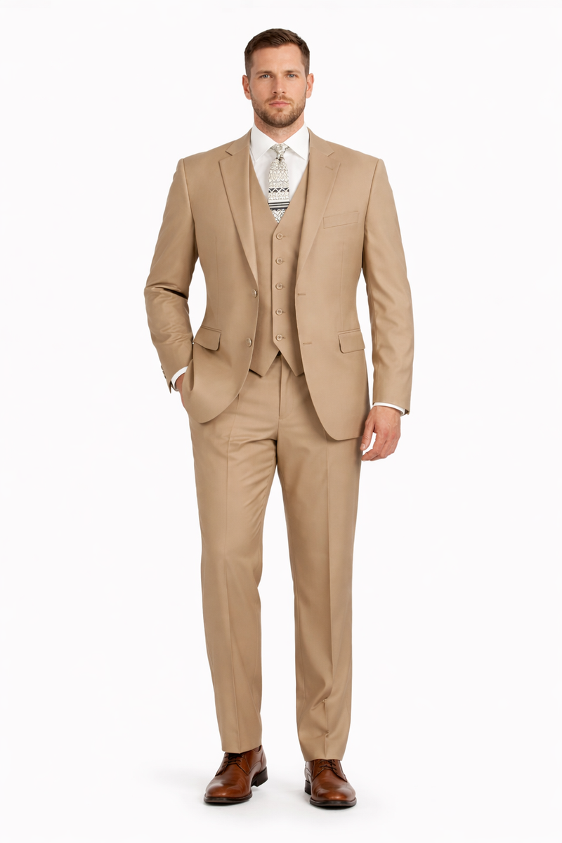 Camel Color Suit - Khaki Color Mens 2 Button Suit Modern Fit Suit - Bronze Color