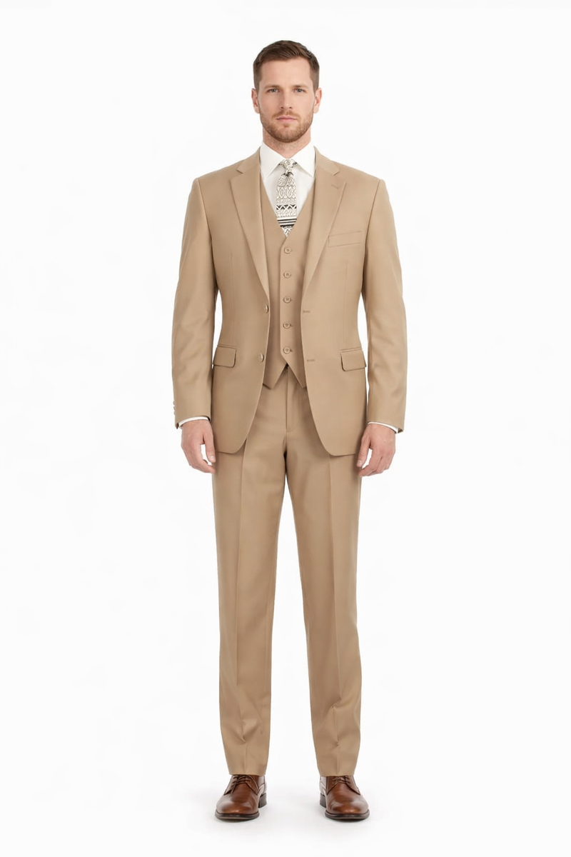 Camel Color Suit - Khaki Color Mens 2 Button Suit Modern Fit Suit - Bronze Color