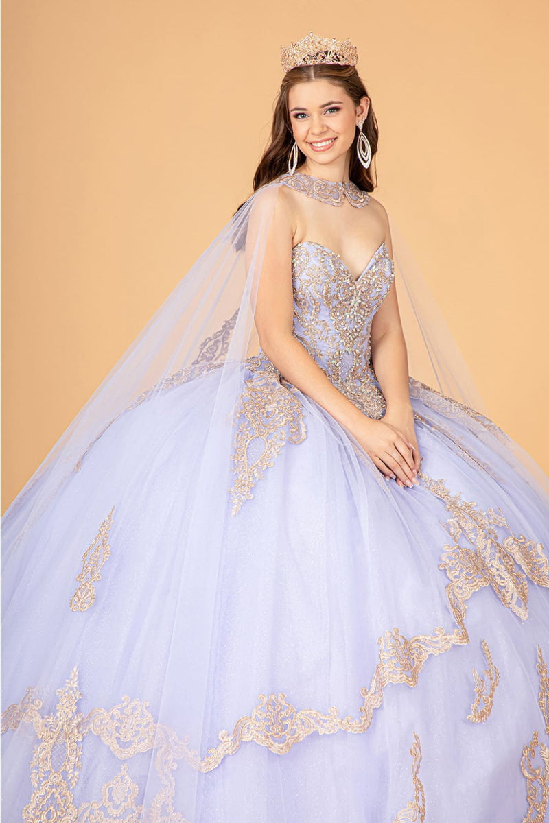 Lilac Quinceanera Dress Cape Strapless Glitter Ball Gown by Elizabeth K GL3078
