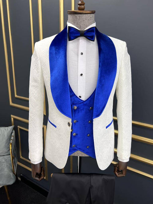 White and Royal Blue Tuxedo - Blue Prom Suit - Blue Wedding Two Toned Suit