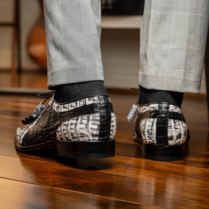 Marco_Di_Milano Caribe Black Leather Oxford "Newspaper" Print