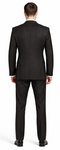 Carlo Lusso black suit by Albertonardoni. Two-button, tailored fit with straight cut. Poly blend, solid black. Vented back. Sleek pants complement the fitted jacket.