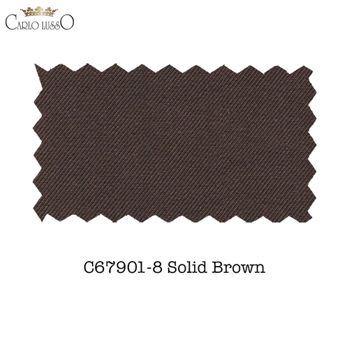 Solid brown fabric swatch "C67901-8" with subtle diagonal texture and zigzag edge. Poly blend, smooth appearance.