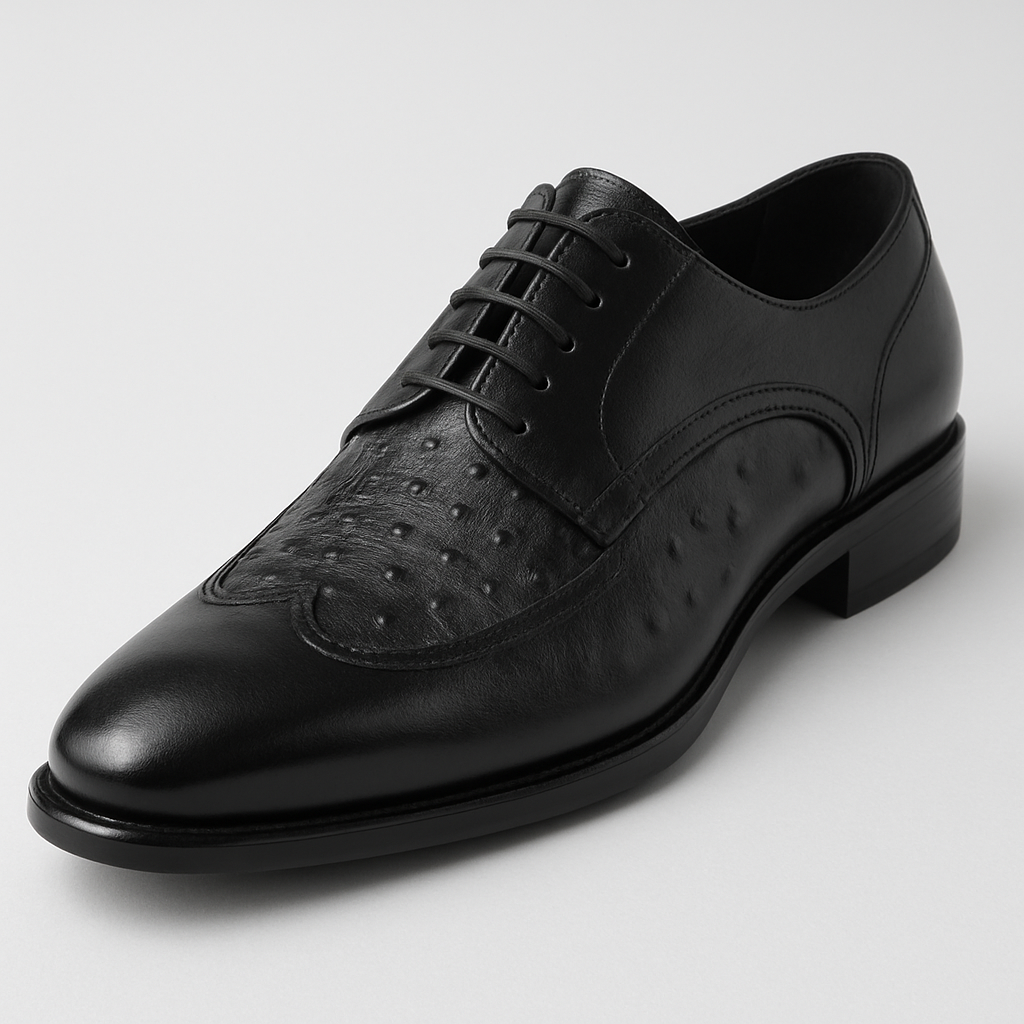 Mens Carrucci Ostrich Embossed Leather Wingtip Dress Shoe in Oxblood