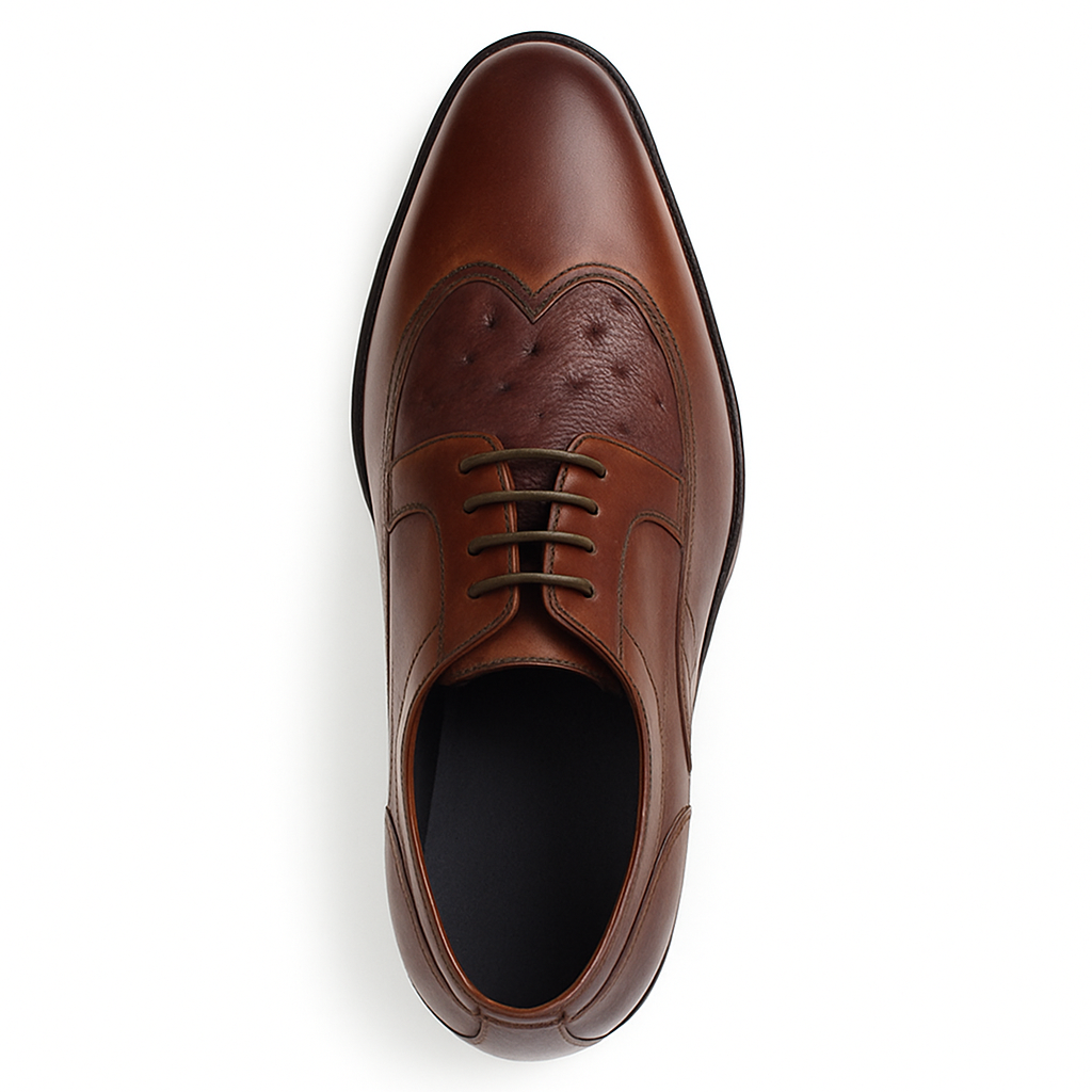 Mens Carrucci Ostrich Embossed Leather Wingtip Dress Shoe in Oxblood