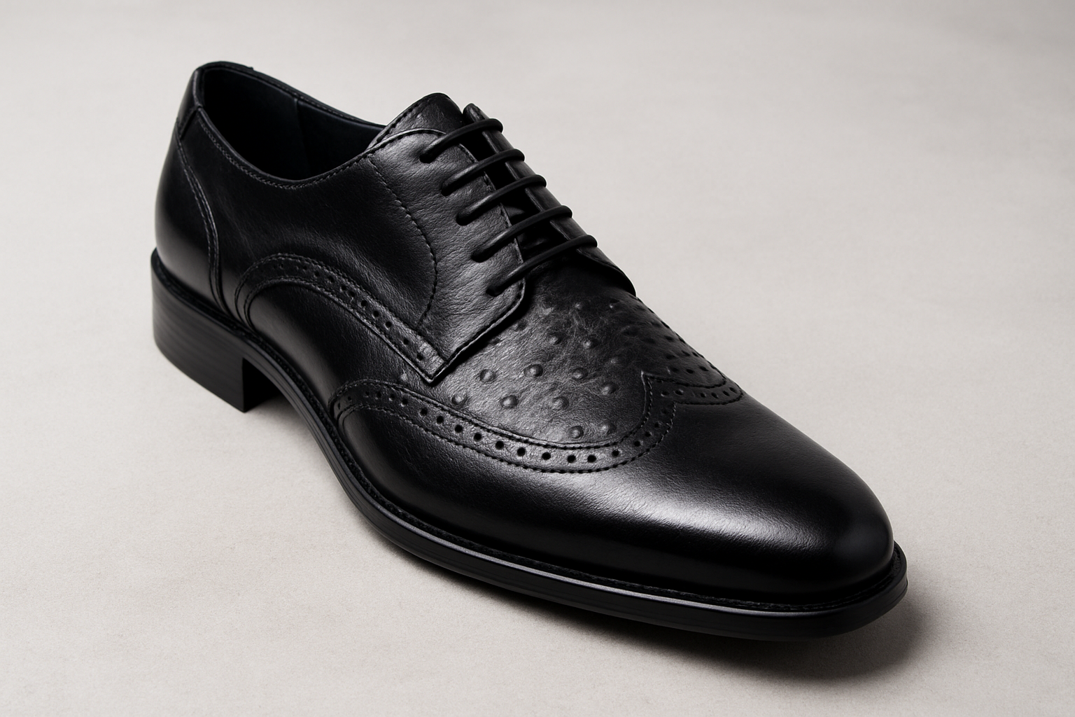 Mens Carrucci Ostrich Embossed Leather Wingtip Dress Shoe in Oxblood