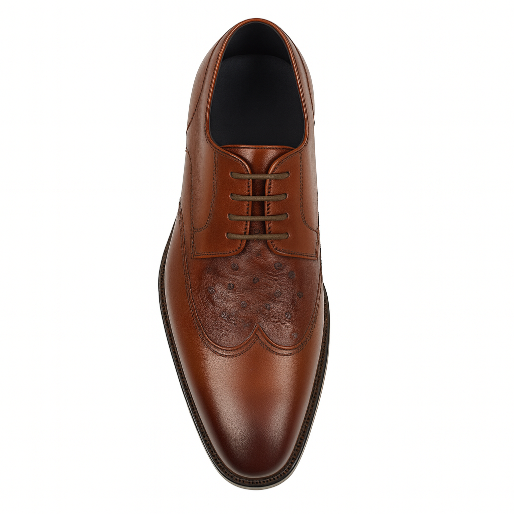 Mens Carrucci Ostrich Embossed Leather Wingtip Dress Shoe in Oxblood