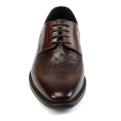 Mens Carrucci Ostrich Embossed Leather Wingtip Dress Shoe in Oxblood