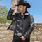 Menâs Black Cowhide Leather Jacket with Natural Hair Finish