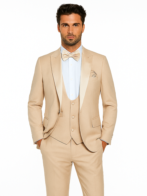 Champagne Color Wedding Suit - Beigish Goldish Color Tuxedo - Rossi Man Leo Tuxedo
