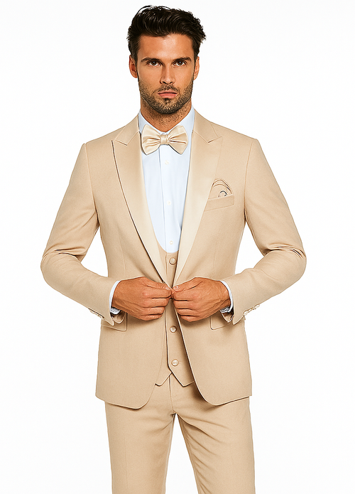 Champagne Color Wedding Suit - Beigish Goldish Color Tuxedo - Rossi Man Leo Tuxedo