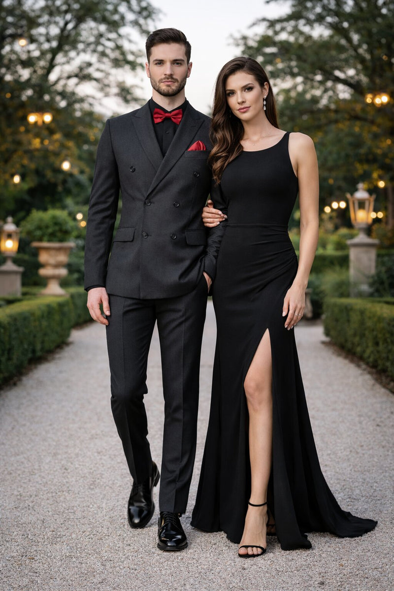 Ultra Slim Fit Double Breasted Charcoal Suit - Narrow Leg Pants - Gucci Cut - Tapered Jacket