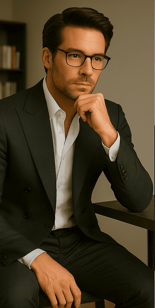 Wool Suit - Italian Made Business Suit by Statement Men's 100% Wool 2 Piece Double Breasted Suit - Subtle Windowpane