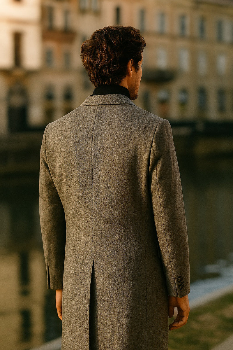 Herringbone Wool & Cashmere Chesterfield Overcoat 1920s Full Length