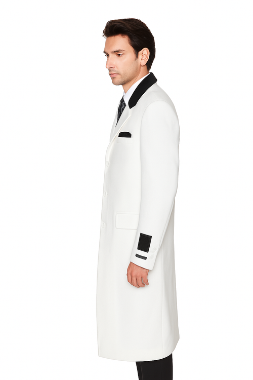 Mens Overcoat - Mens Long Wool Topcoats - Topcoat For Men-Chesterfield Wool & Cashmere Full Length Overcoat Winter White
