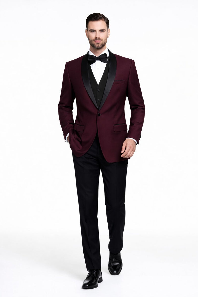 Mens 1 Button Shawl Lapel Wool Dinner Classic Jacket Burgundy