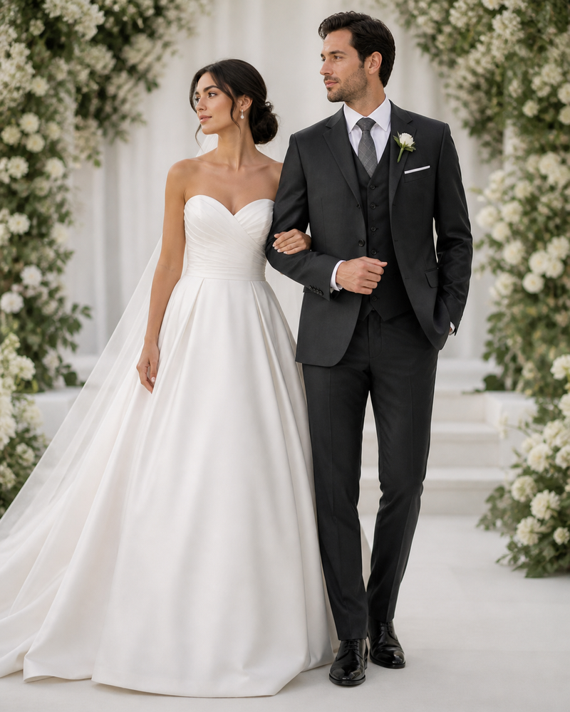Classic Fit - Charcoal Suit - Three Button Vested Suit - Athletic Fit