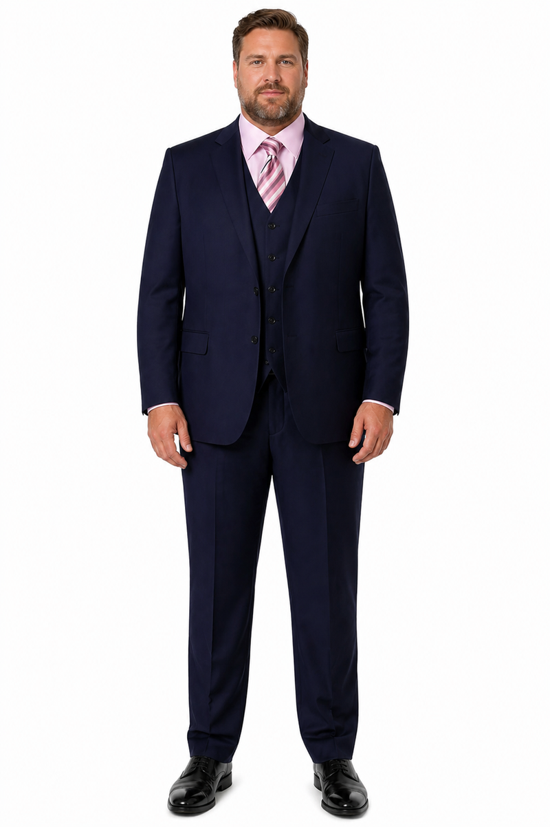Classic Fit - Navy Suit - Three Button Vested Suit - Athletic Fit