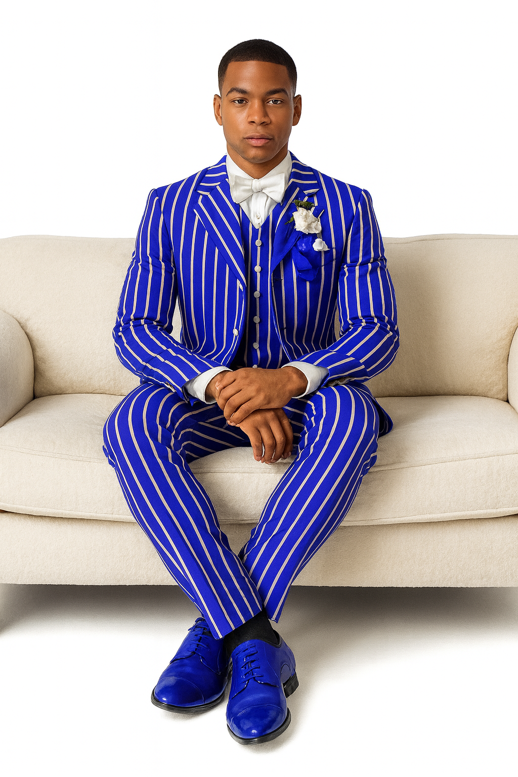 Royal Blue Pinstripe Suit - Light Blue Stripe Suit For Men - Gangster 1920s Style