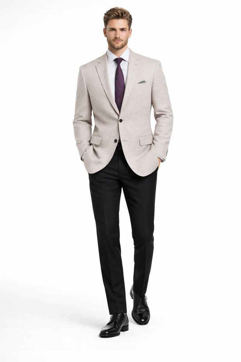 Mens Classic Two Button Linen & Cotton Summer Sport Coat Blazer in Tan Houndstooth