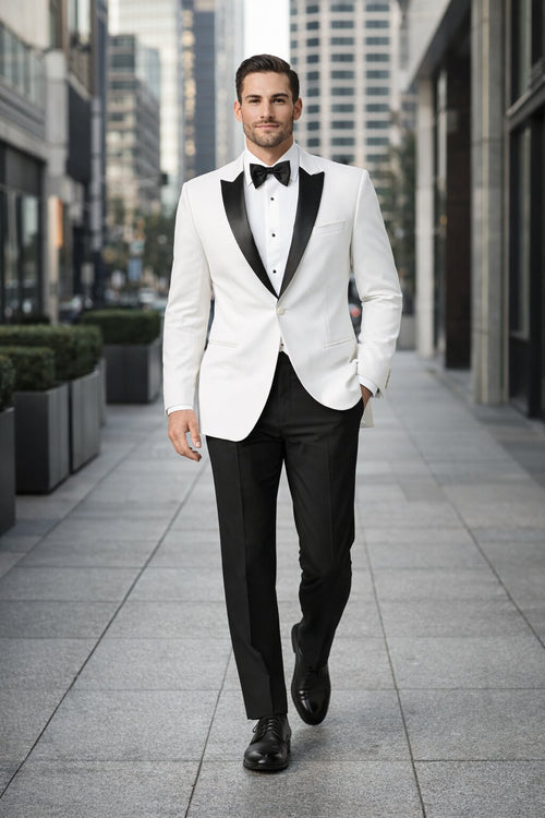 Mens Designer Franklin Wedding - Prom Tuxedo in White