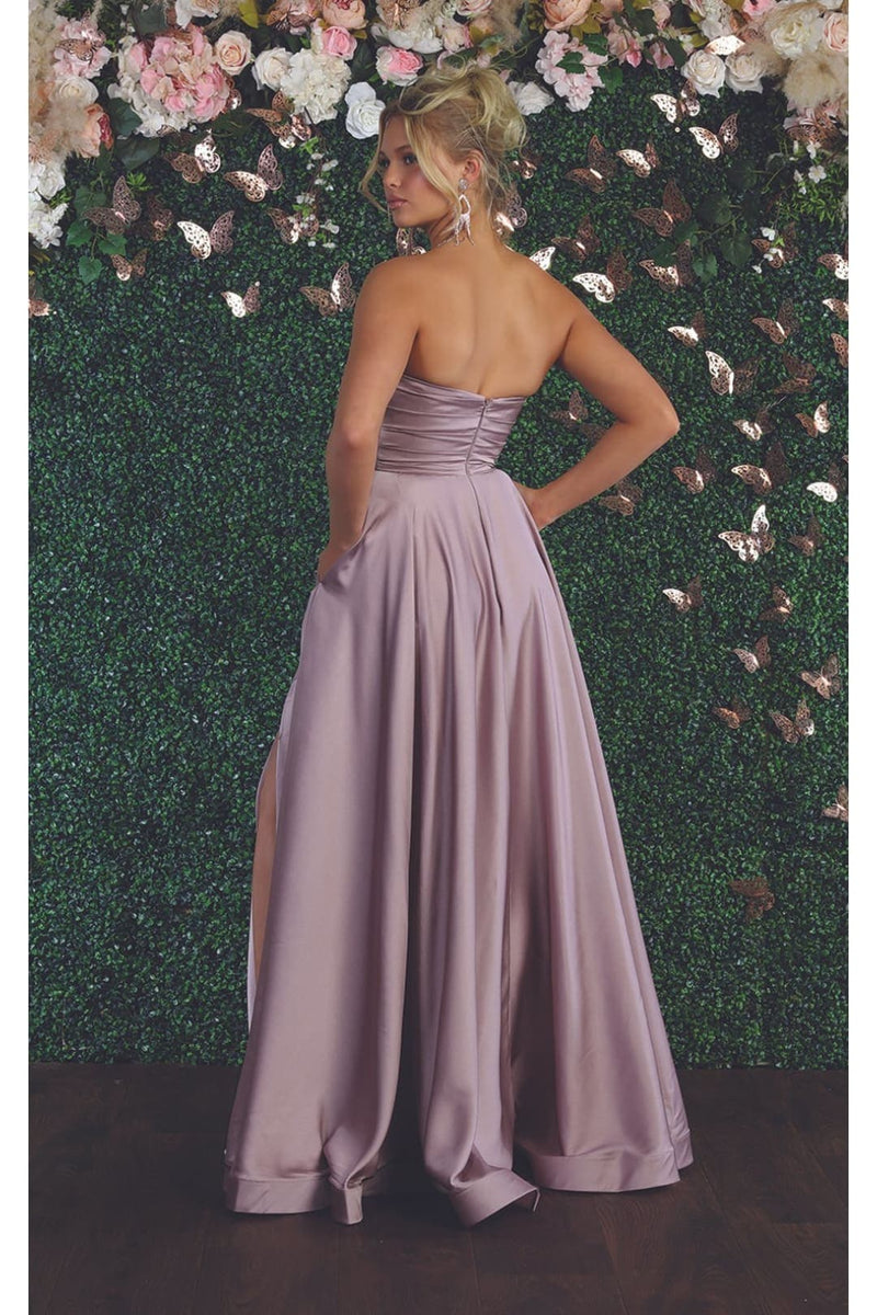 May Queen MQ1846 Strapless A-Line Classy Bridesmaid Satin Dress