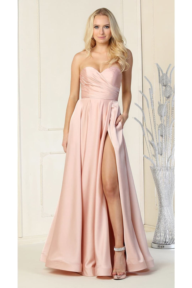 May Queen MQ1846 Strapless A-Line Classy Bridesmaid Satin Dress