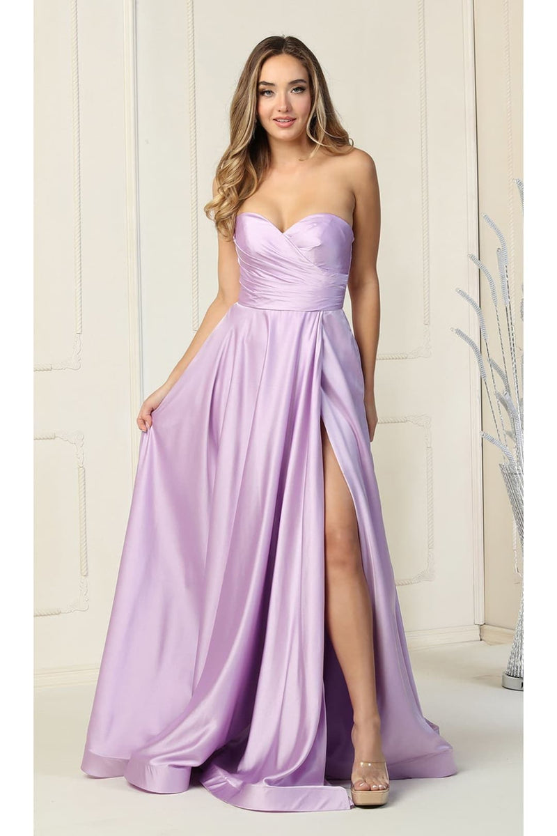 May Queen MQ1846 Strapless A-Line Classy Bridesmaid Satin Dress