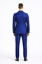 Mens Designer Modern Fit Double Breasted Wool Suit with Gold Buttons in Cobalt Blue