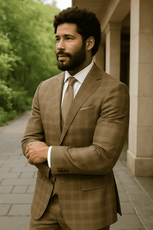 Wool Suit - Italian Made Business Suit by Statement Men's 3 Piece 100% Wool Modern Fit Suit - Sharp Plaid Pattern