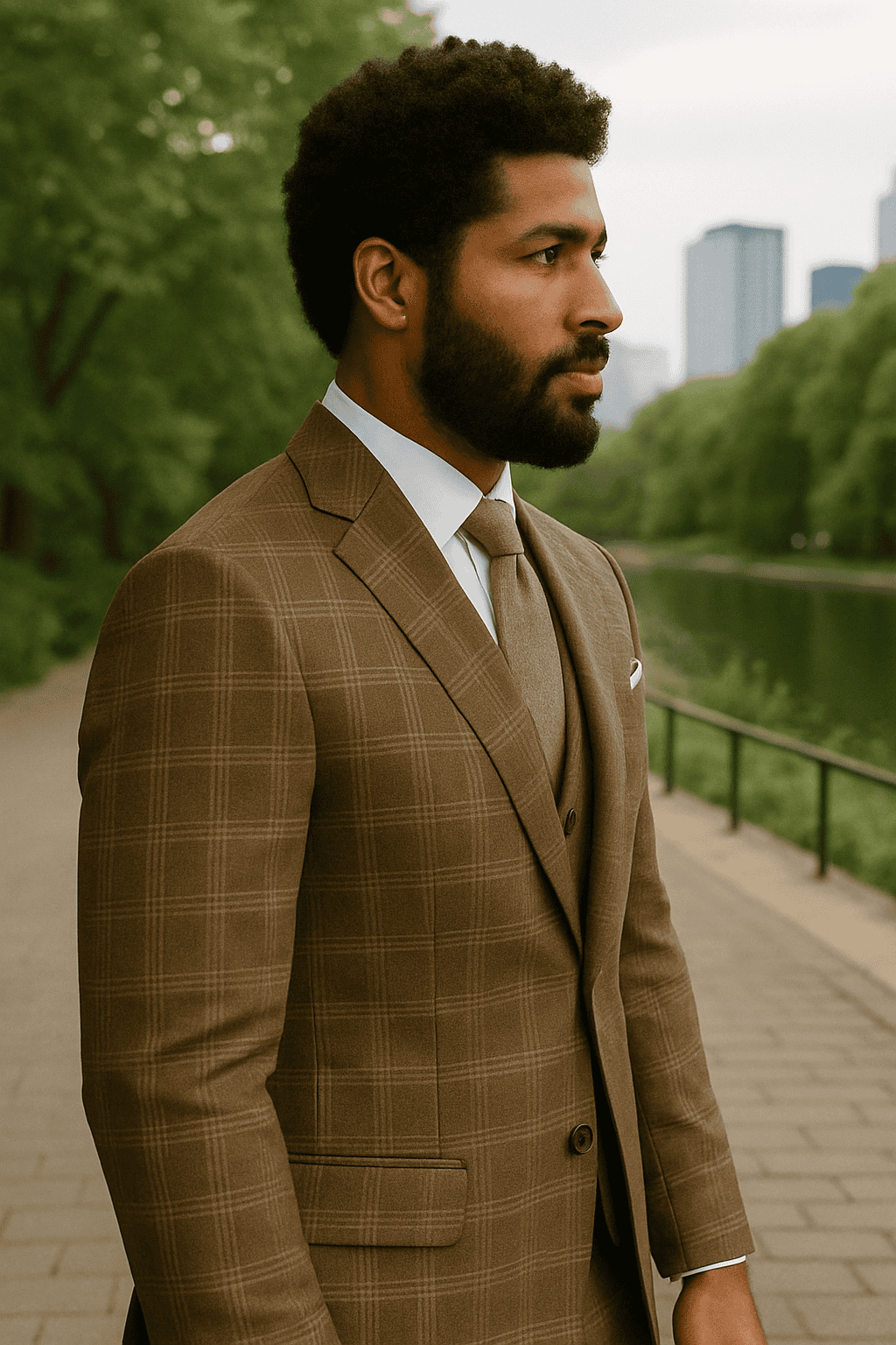Wool Suit - Italian Made Business Suit by Statement Men's 3 Piece 100% Wool Modern Fit Suit - Sharp Plaid Pattern