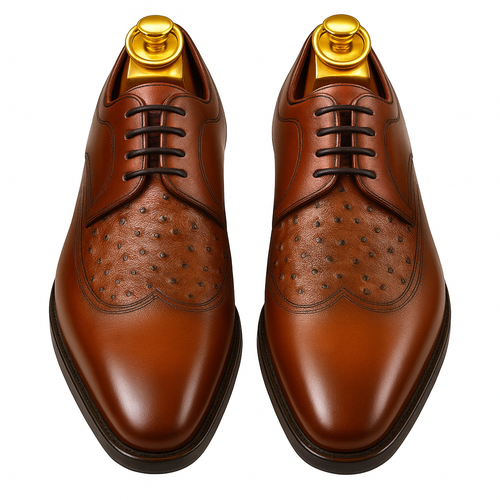 Mens Carrucci Ostrich Embossed Leather Wingtip Dress Shoe in Oxblood