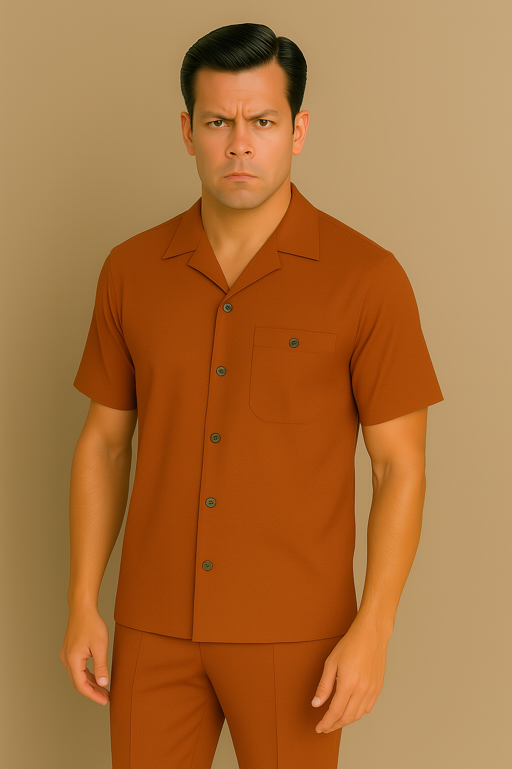 Mens Walking Suit in Color cognac leisure suit causal Matching Shirt and Pants $99
