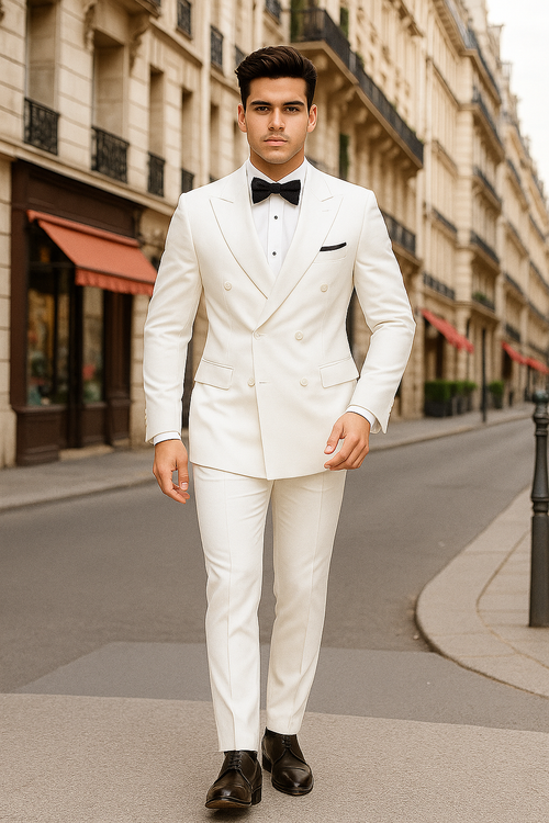 Mens Colonel Sanders White Double Breasted Suit Chest Pocket Costume