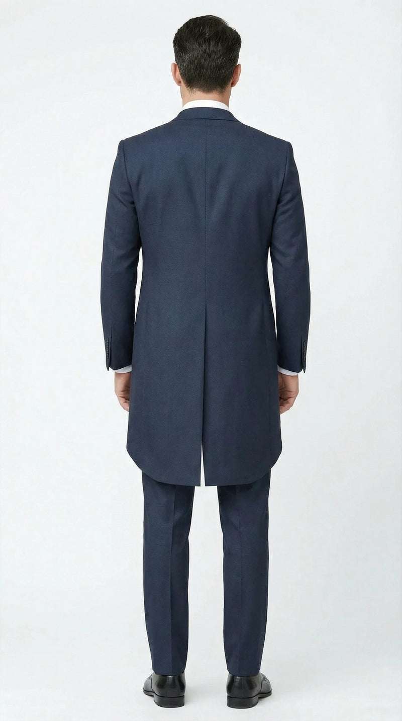 Men’s Navy Blue Three-Piece Formal Suit – Cutaway Blazer and Trousers for Wedding Tailcoat
