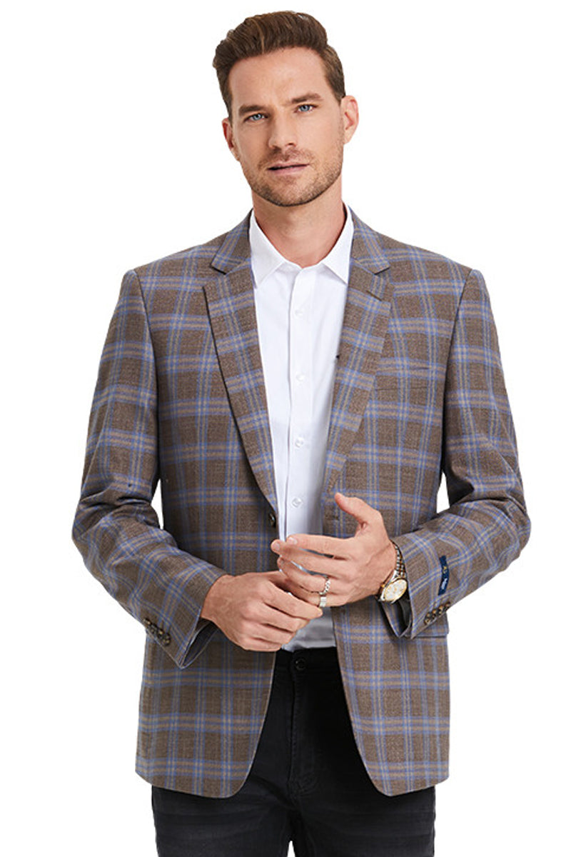 "Double Windowpane Men's Business Casual Sport Coat - Dark Camel Bronze"