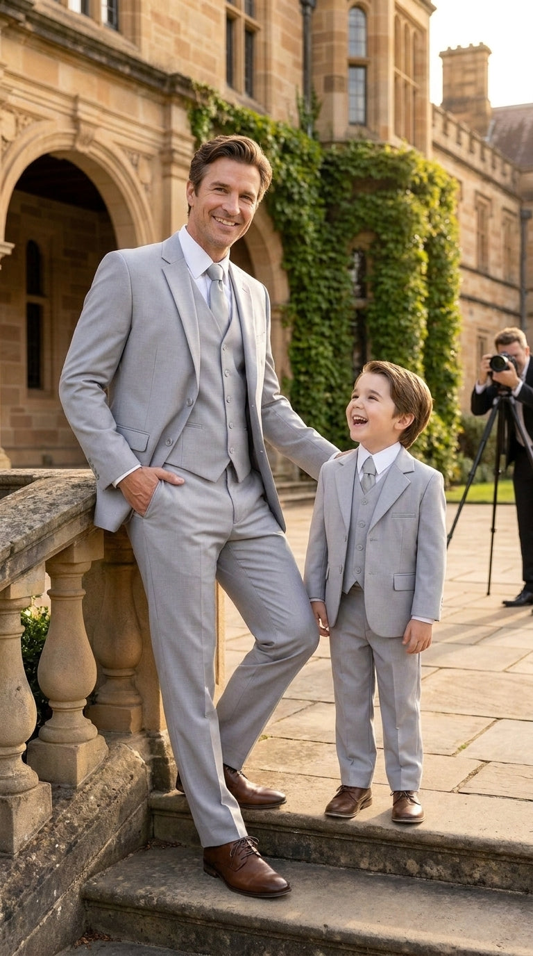 Dad and Son Suit ā Father and Son Matching Light Gray 3-Piece Wedding Suits in Very Light Grey - Silver Ash Color