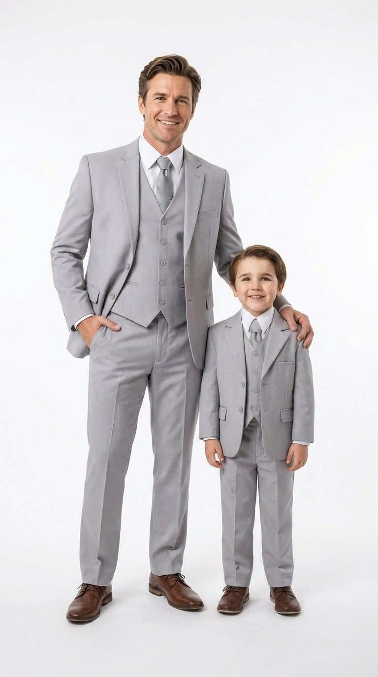 Dad and Son Suit ā Father and Son Matching Light Gray 3-Piece Wedding Suits in Very Light Grey - Silver Ash Color