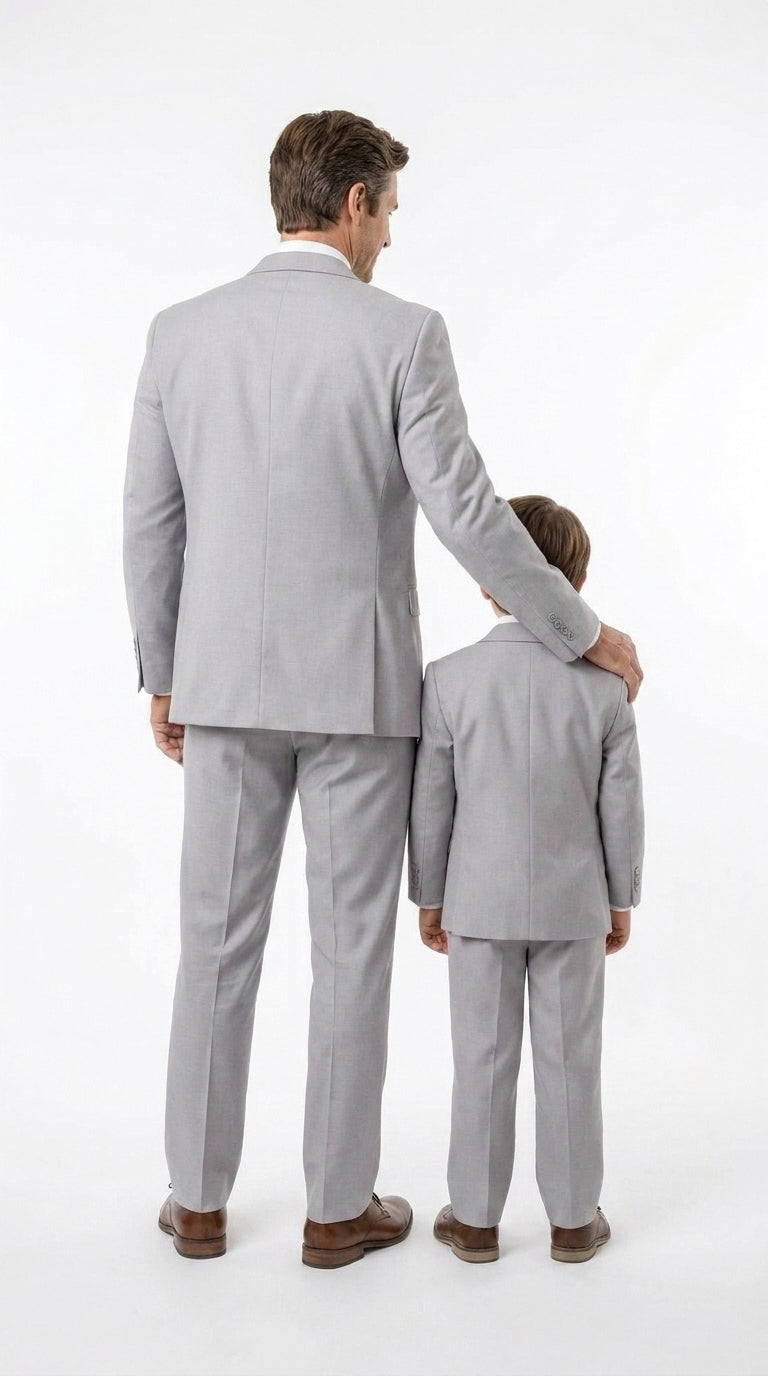 Dad and Son Suit ā Father and Son Matching Light Gray 3-Piece Wedding Suits in Very Light Grey - Silver Ash Color
