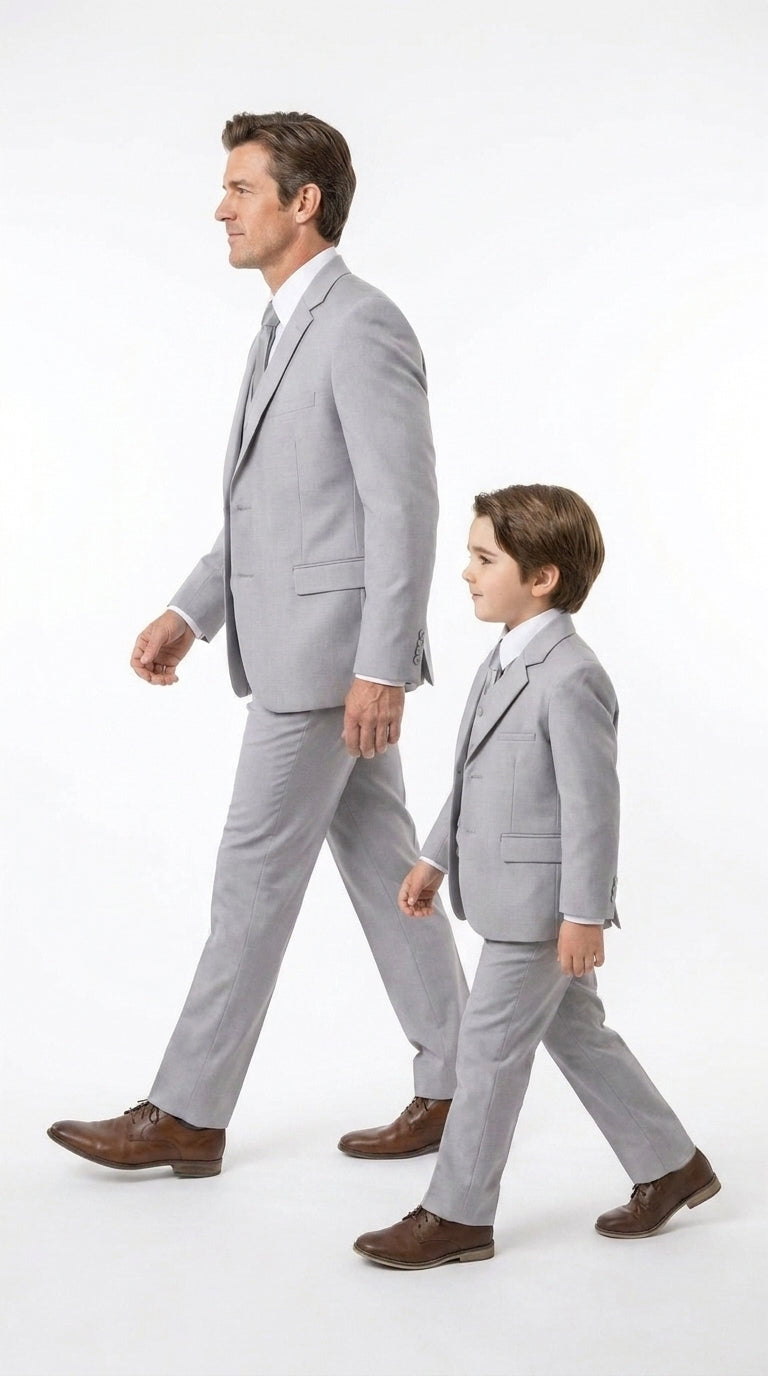 Dad and Son Suit ā Father and Son Matching Light Gray 3-Piece Wedding Suits in Very Light Grey - Silver Ash Color