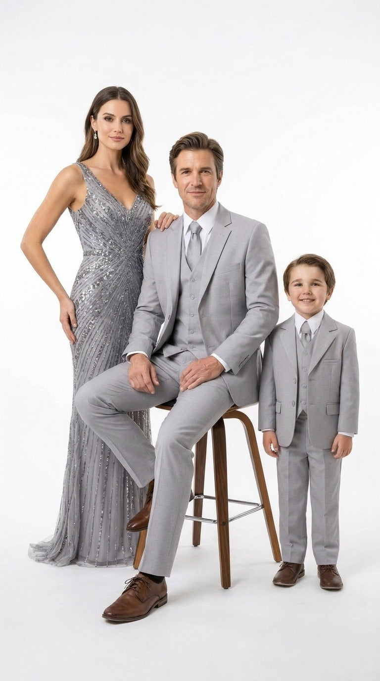 Dad and Son Suit ā Father and Son Matching Light Gray 3-Piece Wedding Suits in Very Light Grey - Silver Ash Color