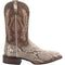 Dan Post Winston lizard boots: Men's tan/beige round toe boots with a tall shaft and stacked heel. Feature genuine lizard skin texture, contrasting stitching, and a pull tab.