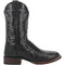 Dan Post Men's Pershing boots: Black, textured full quill ostrich leather with detailed silver stitching on the shaft. Round toe, stacked heel.