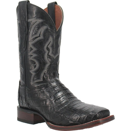 Dan Post Pershing men's boots in black. Round toe, made from full quill ostrich leather. Feature detailed stitching on the shaft. Block heel and leather lining.