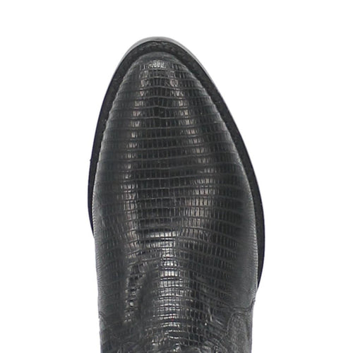 Dan Post Winston Men's boots with a round toe and genuine lizard leather. Light tan color, glossy finish, and textured pattern. Sleek, structured design.
