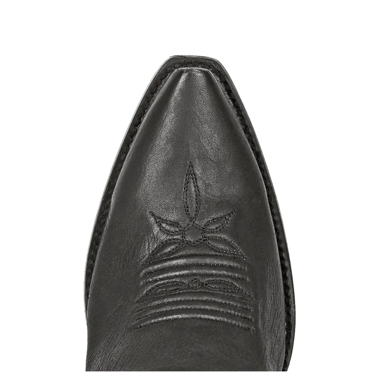 Dan Post Jilted women's tall boots. Black leather with a snip toe and embossed floral toe design. Stylish and durable.