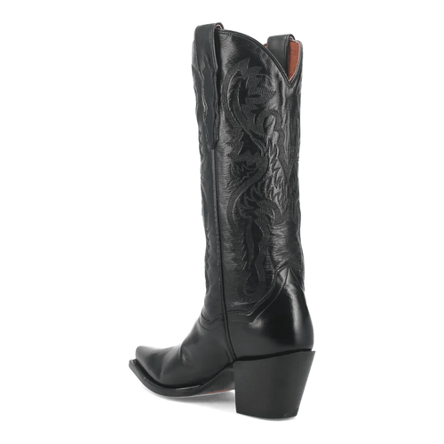 Dan Post Women's Maria boots: Tall, fitted black leather shaft with embossed detail. Snip toe, block heel for stability.