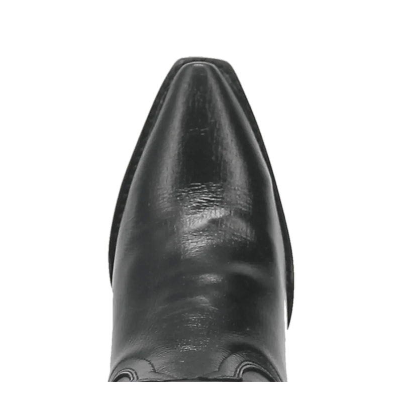 Dan Post Women's Maria boots. Black, snip-toe, leather. Glossy finish with streamlined silhouette and visible stitching.