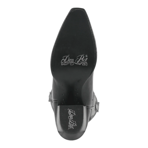 Dan Post Women's Maria boots: Black leather, snip toe, stacked heel. Rounded outsole with branding. Stylish and classic design.